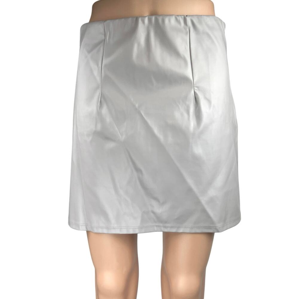 ASOS Women's Grey Faux Leather Pleated Pull On Stretch Mini Pencil Skirt Size 6